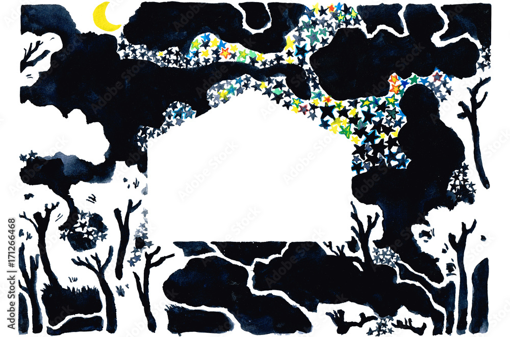 Obraz premium 天の川の下の家