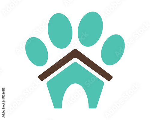 blue paw pet house stall cage icon image vector
