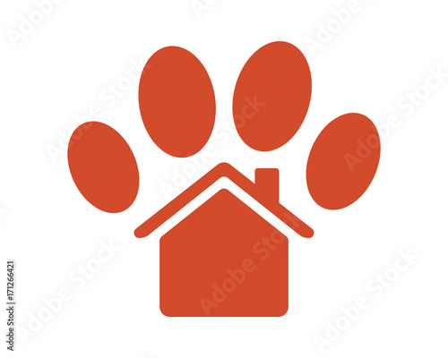 red paw silhouette pet house stall cage icon image vector