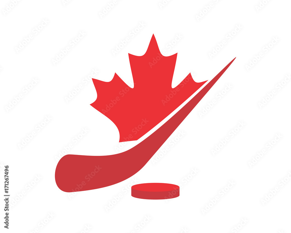 Naklejka premium red hockey sport canada maple leaf icon image vector