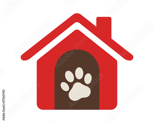paw red pet house stall cage icon image vector