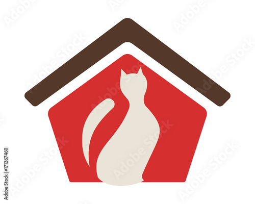 cat silhouette pet house stall cage icon image vector