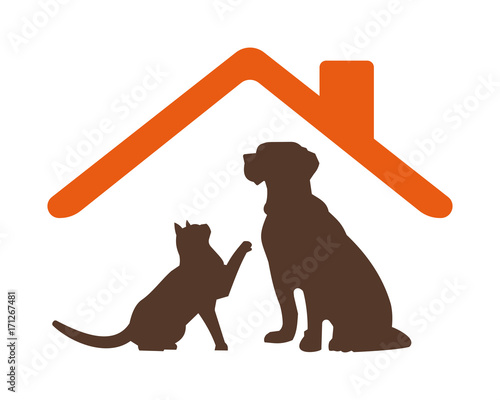 cat dog silhouette pet house stall cage icon image vector