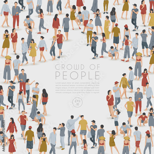 Crowd of People Standing in Star Shaped Frame on White Background : Vector Illustration © da_on