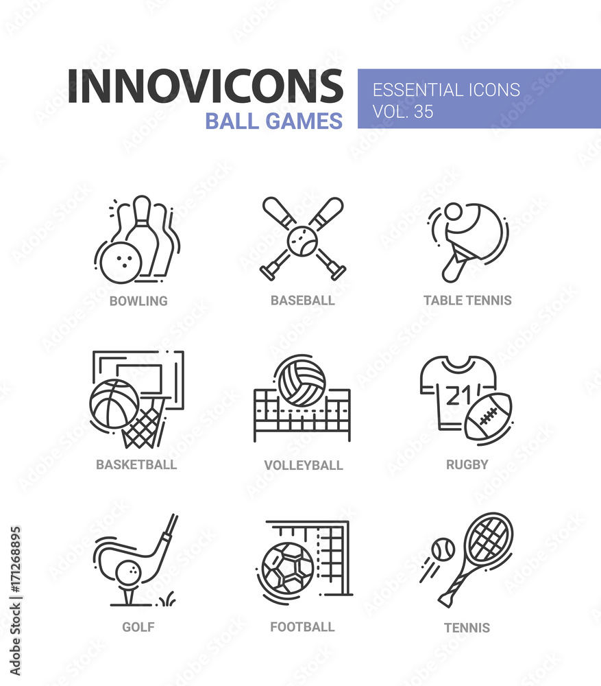 Ball Games - modern vector line design icons set. Ball Games - modern vector line design icons set.