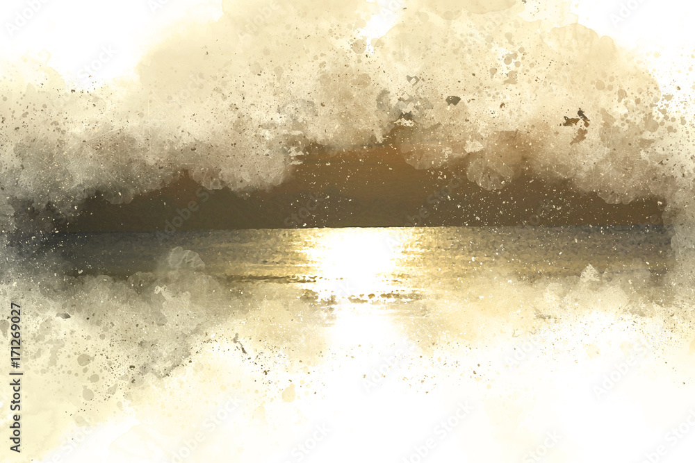 Abstract Sunlight on sea in morning watercolor texture background, digital painting and Digital illustration brush to art.