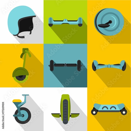 Gyroscooter icon set, flat style