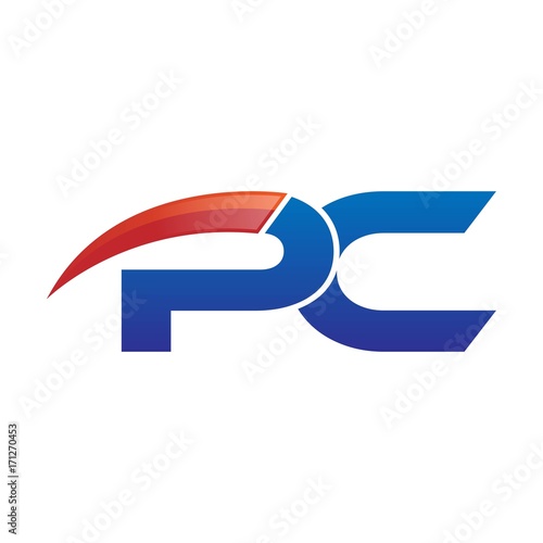modern vector initial letters logo swoosh pc red blue