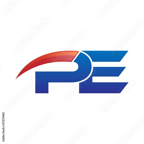 modern vector initial letters logo swoosh pe red blue