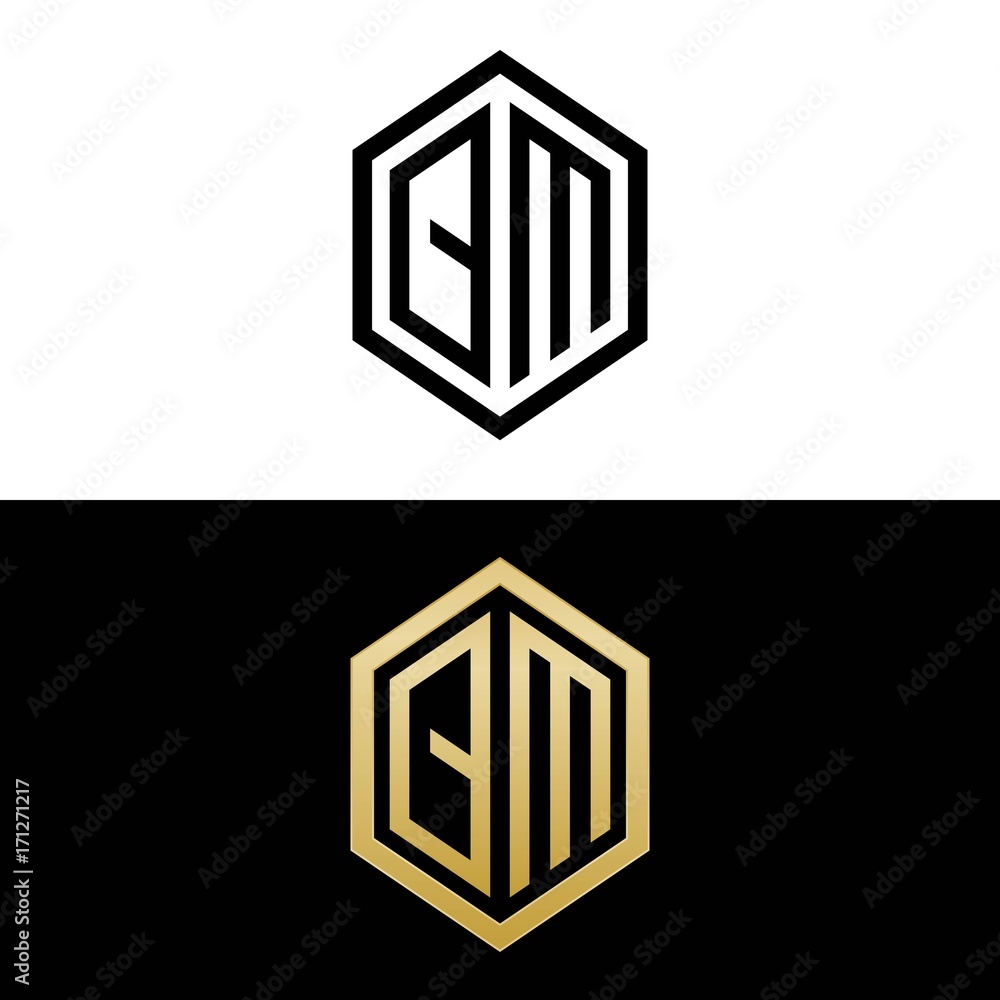 initial letters logo qm black and gold monogram hexagon shape vector initial letters logo qm black and gold monogram hexagon shape vector