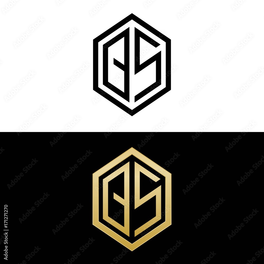 initial letters logo qs black and gold monogram hexagon shape vector initial letters logo qs black and gold monogram hexagon shape vector