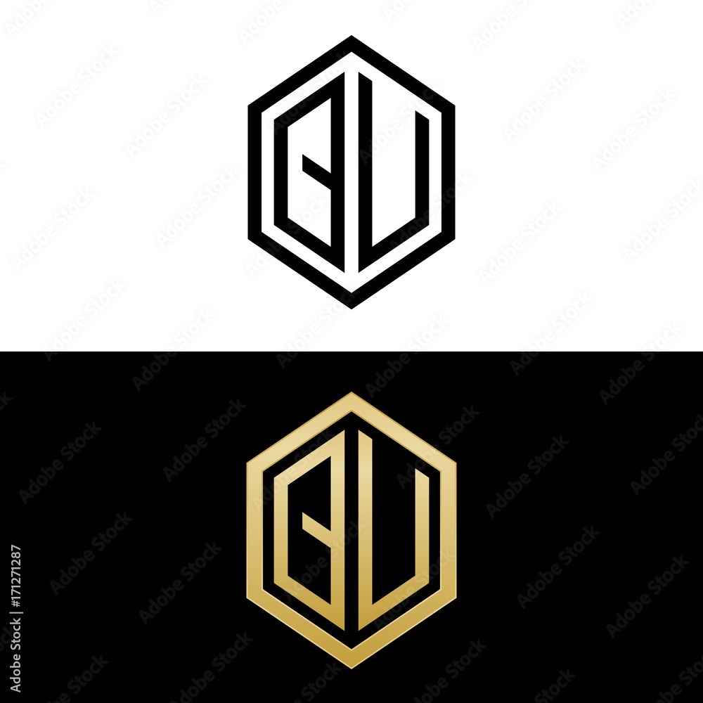 initial letters logo qu black and gold monogram hexagon shape vector initial letters logo qu black and gold monogram hexagon shape vector
