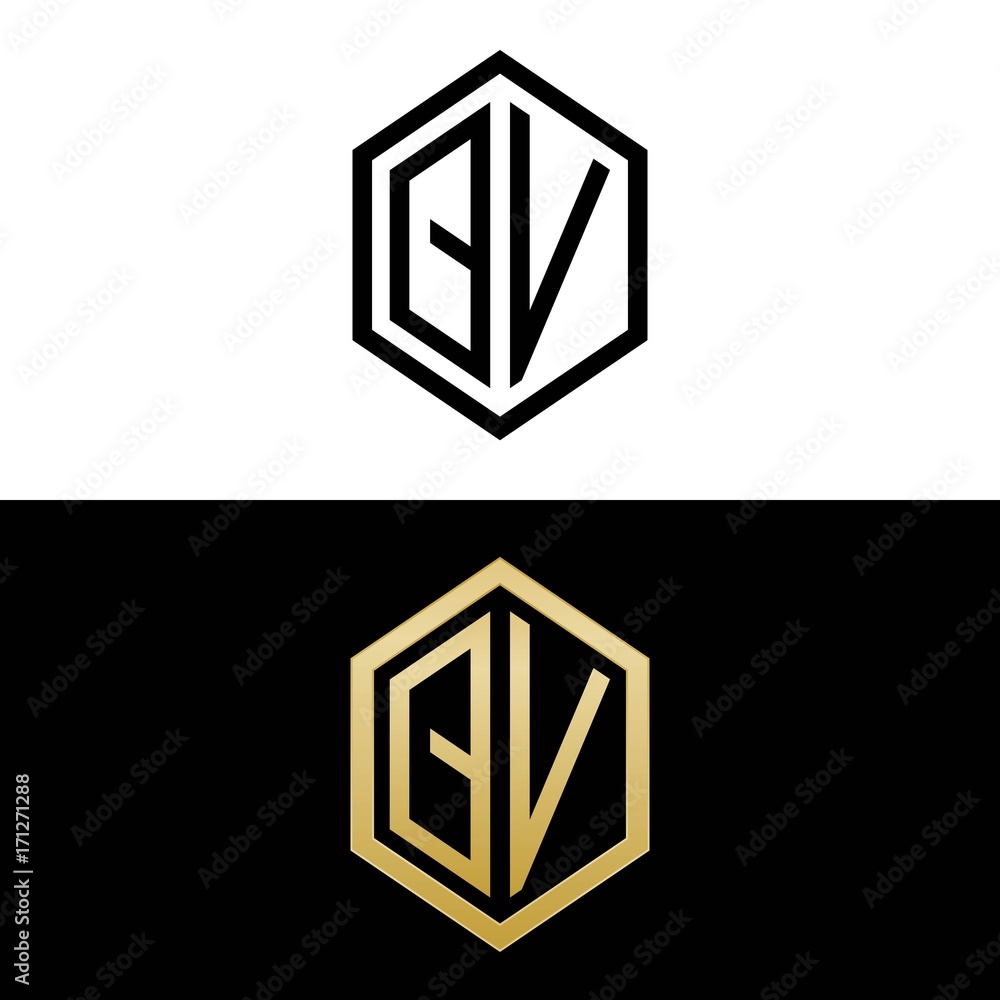 initial letters logo qv black and gold monogram hexagon shape vector initial letters logo qv black and gold monogram hexagon shape vector