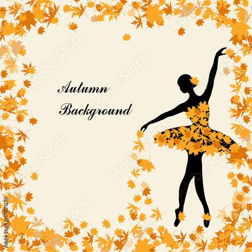 Tender ballerina is sprinkling maple leaves