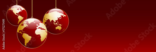 Vector banner,  christmas tree, balls in the shape of planet earth