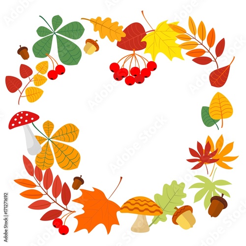 Wallpaper Mural  frame made of natural autumn materials. Leaflets, twigs, mushrooms, acorns Torontodigital.ca