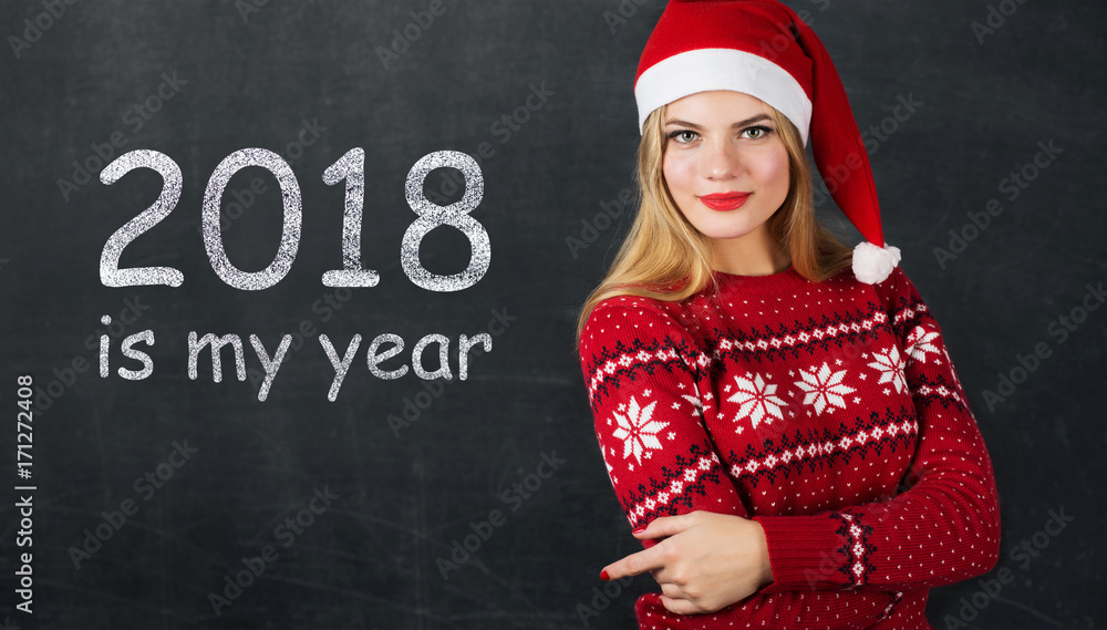 2018 is my year on black chalk board and the beautiful girl in the ...