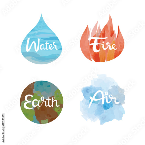 Set of the four nature elements icons. 4 elements water, fire, earth, air symbols vector isolated illustration