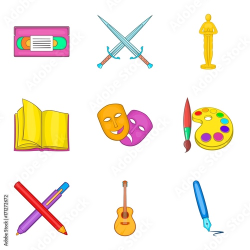 Draw with a pencil icons set, cartoon style