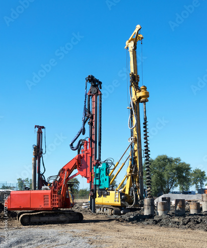 Earth drilling machine on the construction site