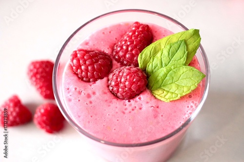 Raspberry shake with mint leaf