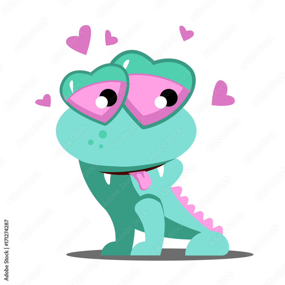 Fototapeta premium Cute card with monster in love. Cartoon style printable