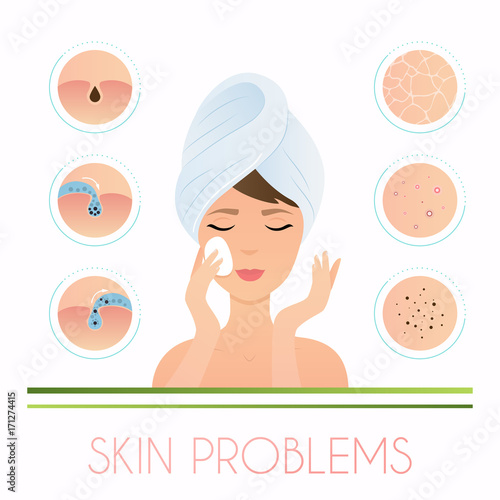 Girl cleaning and care her face. Skin problems solution, home remedies.