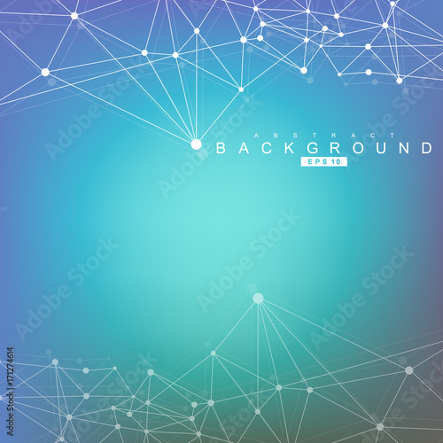 Geometric abstract background with connected line and dots. Structure molecule and communication. Scientific concept for your design. Medical  technology  science background. Vector illustration.