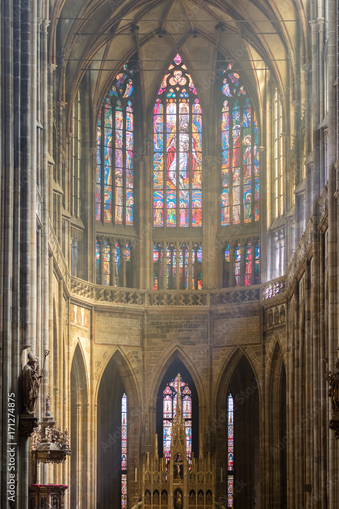 Prague, Czech Republic - August 19, 2017: Inside the San Vito cathedral Prague, Czech Republic - August 19, 2017: Inside the San Vito cathedral