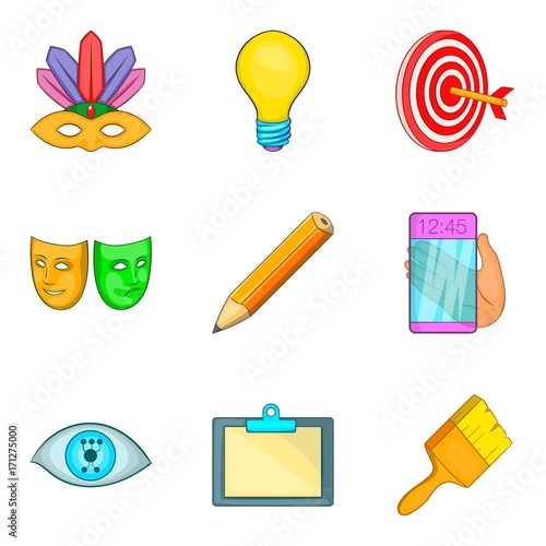 Creation icons set, cartoon style