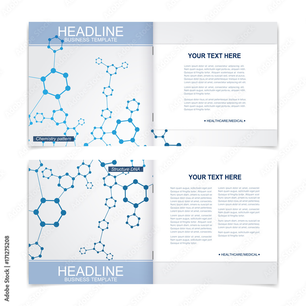 Fototapeta Templates for square brochure. Leaflet cover presentation. Business, science, technology design book layout. Scientific molecule background