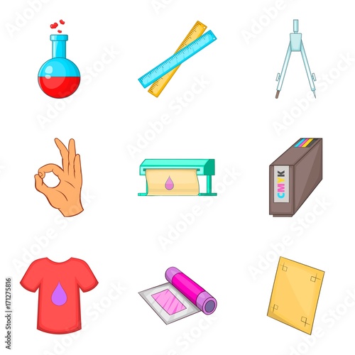Dyeing icons set, cartoon style