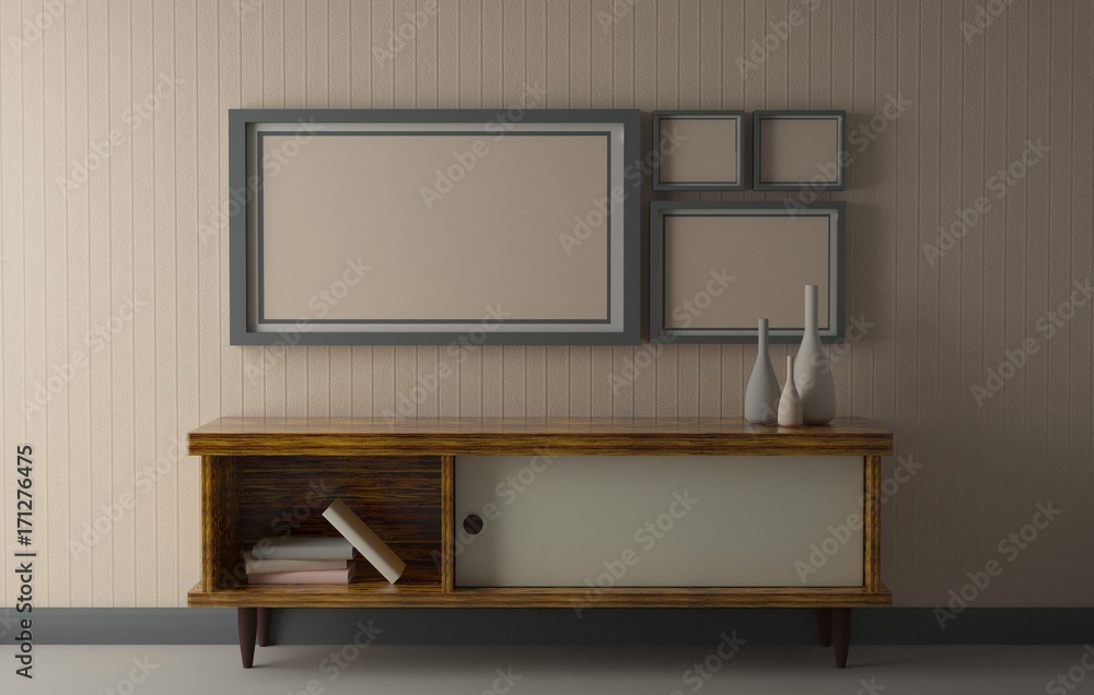 Simple wall with furniture for Mock up Simple wall with furniture for Mock up