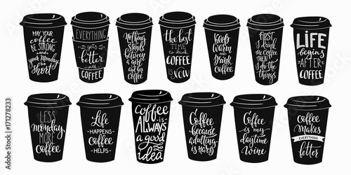 Quote coffee cup typography set
