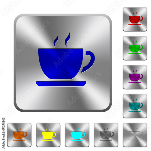 Cup of coffee rounded square steel buttons