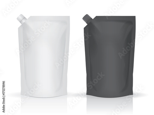 Two blank food or drink pouch bags on white background