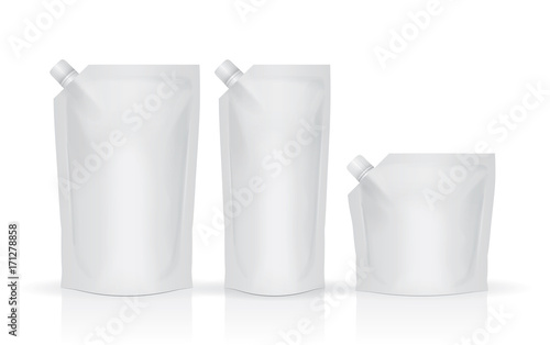 Three blank foil food and drink pouch bags vector 