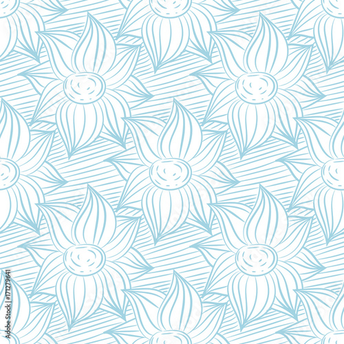 Seamless blue and white pattern with wallpaper ornaments