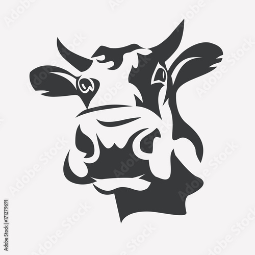 holstein smiling cow portrait stylized vector symbol
