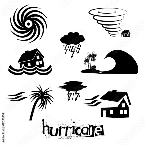 hurricane natural disaster problem icons set eps10