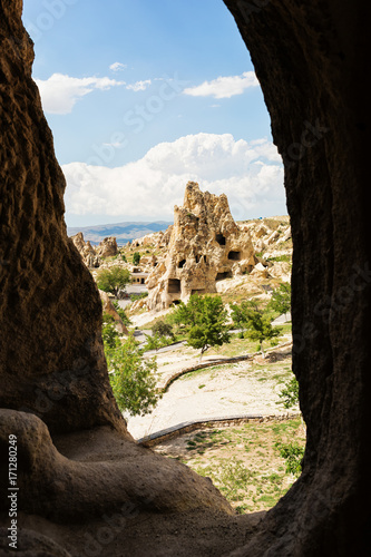 Cappadocia Turkey, famous landscape with rock formations.