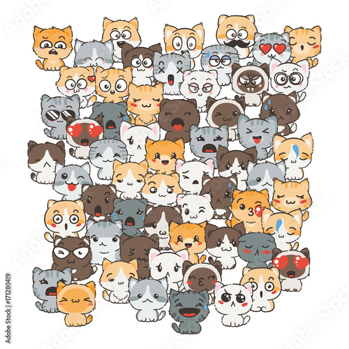 Fototapeta Naklejka Na Ścianę i Meble -  Ilustration with cats and dogs for design of posters, prints, invitations, greetings, childbook, flyers and antistress pictures for coloring.
