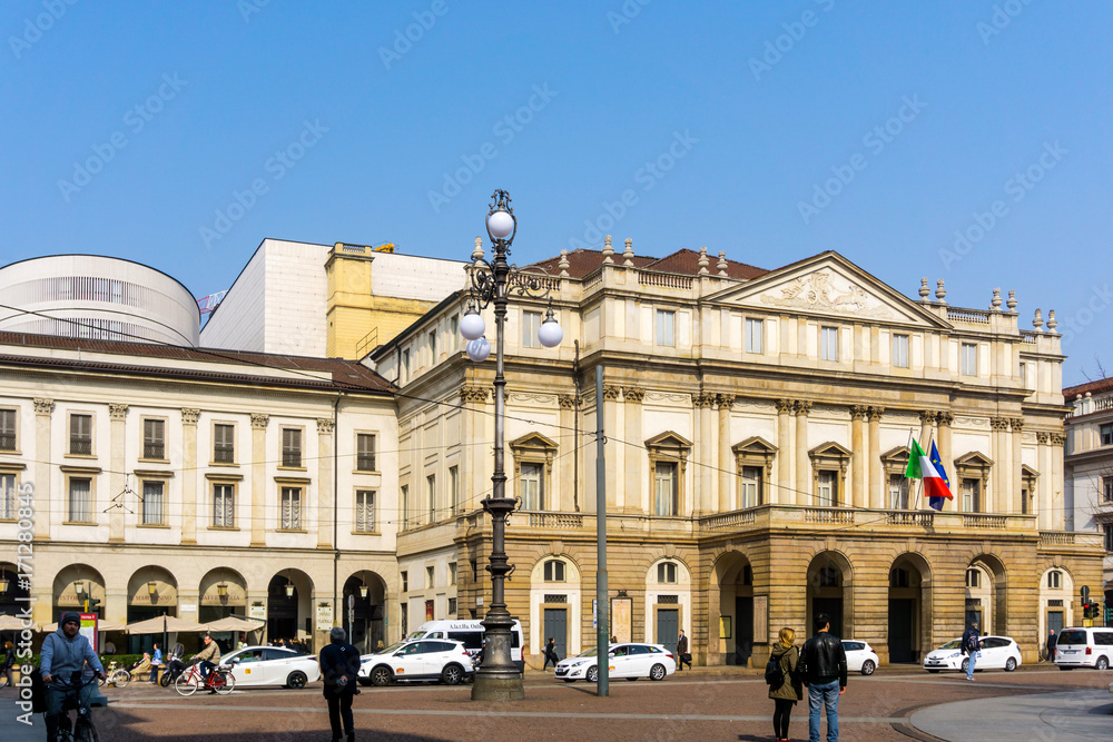 MILAN, ITALY - March 16, 2017: street view of downtown milan, capital of the Lombardy region, ranking 4th in the European Union