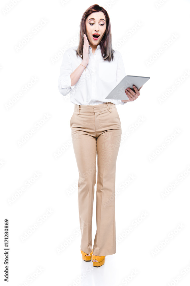 excited businesswoman with digital tablet excited businesswoman with digital tablet