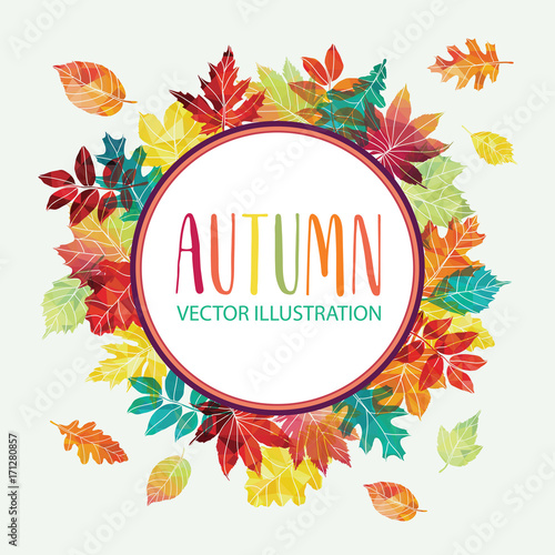  Hand drawn leaves composition. Autumn background. Vector illustration.