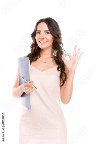 beautiful woman with clipboard