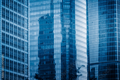 cross section of office buildings,blue toned,shanghai,china.