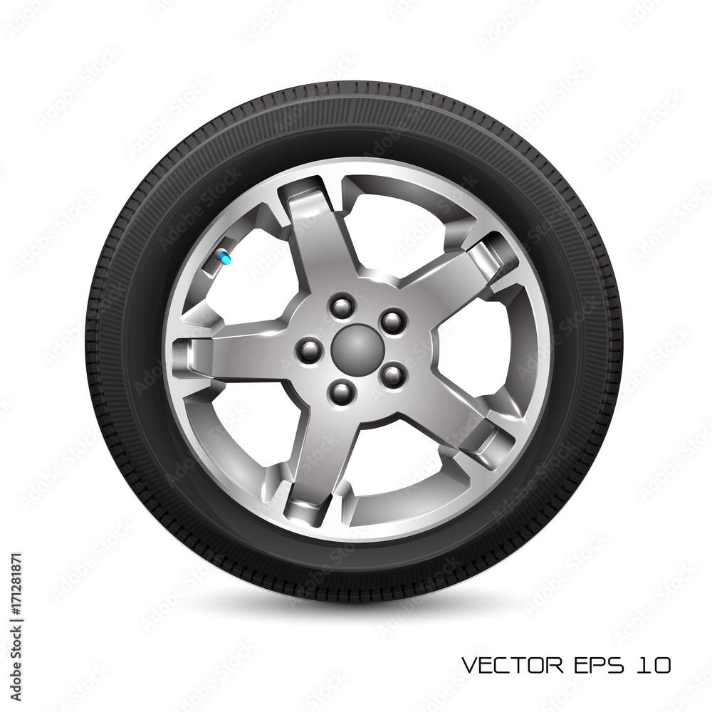 Aluminum wheel car tire on white background vector illustration. Aluminum wheel car tire on white background vector illustration.