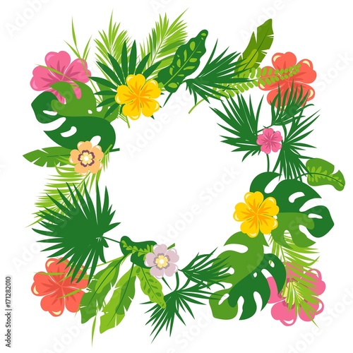 wreath of tropical plants flowers