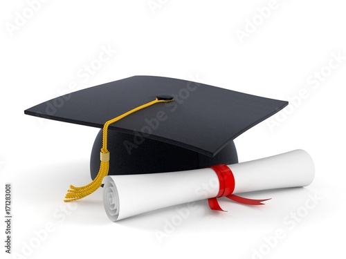 Graduation hat with certificate
